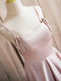 A-Line Satin Pink Long Prom Dress, Pink Long Formal Dress