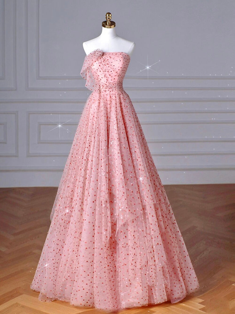 A Line Pink Tulle Long Prom Dress Pink Tulle Long Formal Dress Dresstby