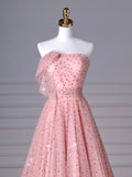 A-Line Pink Tulle Long Prom Dress, Pink Tulle Long Formal Dress