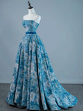 A-Line Blue Satin Long Prom Dress, Blue Long Formal Dress
