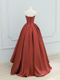 A-Line Satin Burgundy Long Prom Dress, Burgundy Long Formal Dress