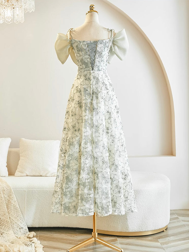 Green A-Line Lace Tea Length Prom Dress, Light Green Formal Dress dresstby Green A-Line Lace Tea Length Prom Dress, Light Green Formal Dress dresstby