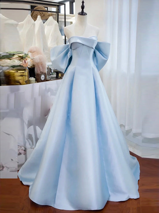 Simple Satin Blue Long Prom Dress, Blue Long Formal Dress