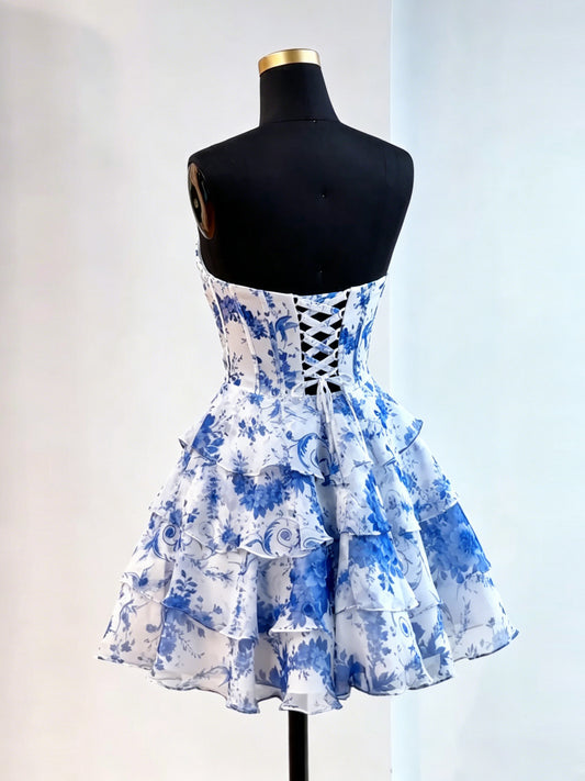 A-line V Neck Blue Short Prom Dress, Blue Homecoming Dress