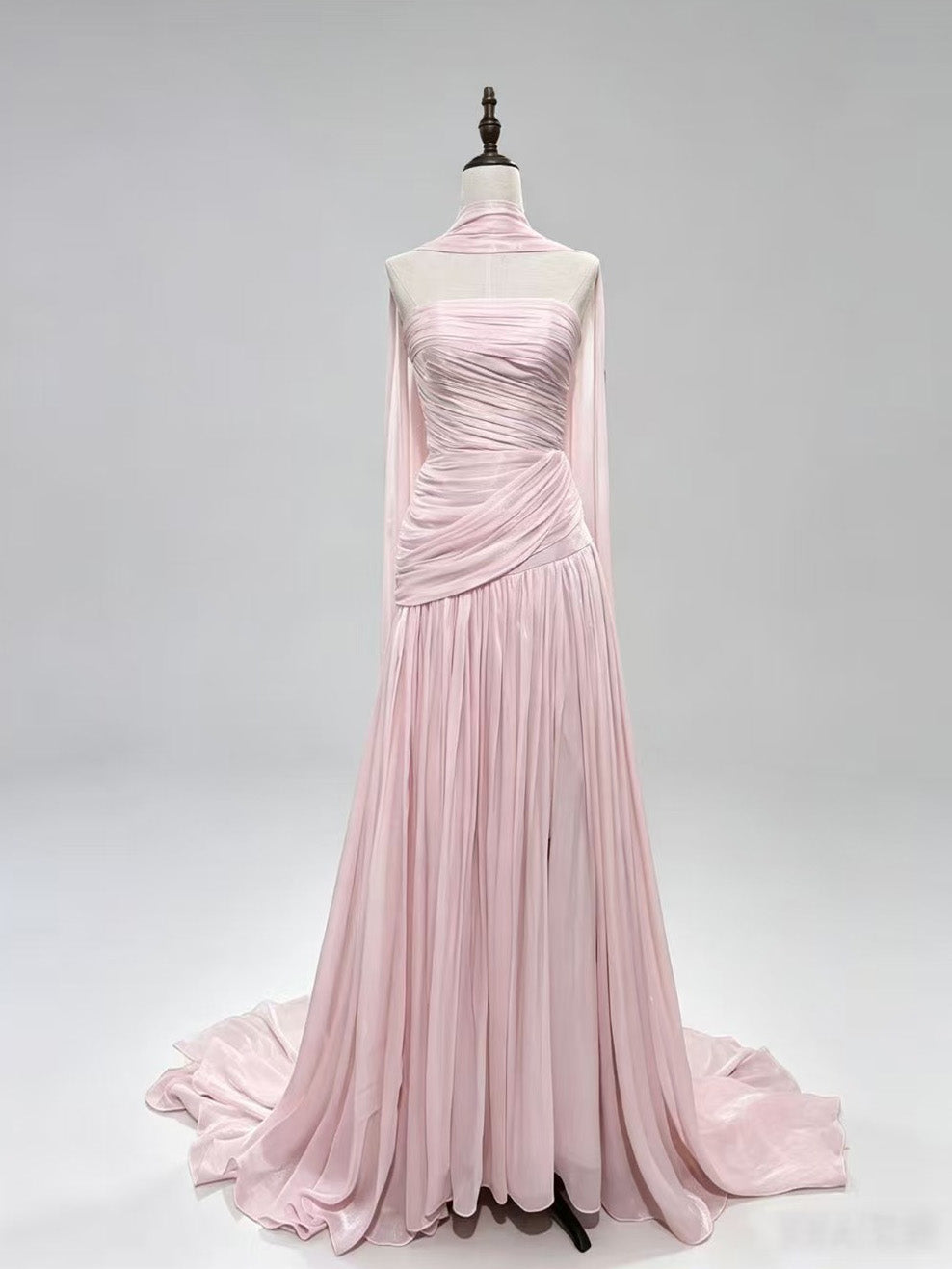 A-Line Sweep Train Pink Long Prom Dress, Pink Evening Dress
