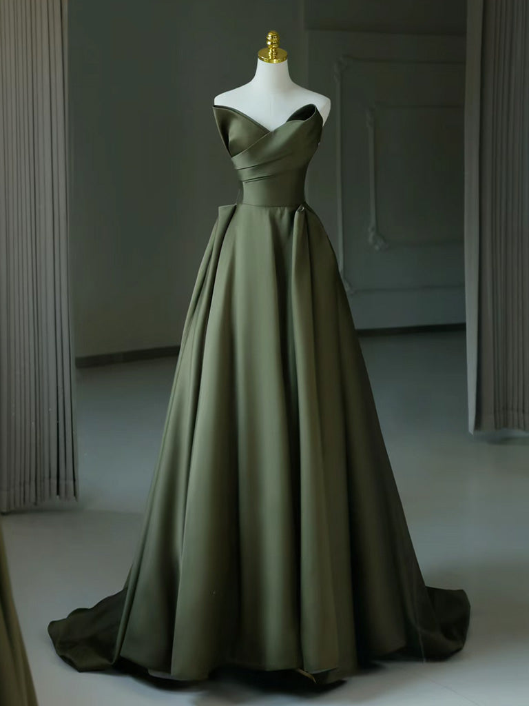 A-Line V Neck Satin Green Long Prom Dress, Green Long Formal Dress dresstby A-Line V Neck Satin Green Long Prom Dress, Green Long Formal Dress dresstby