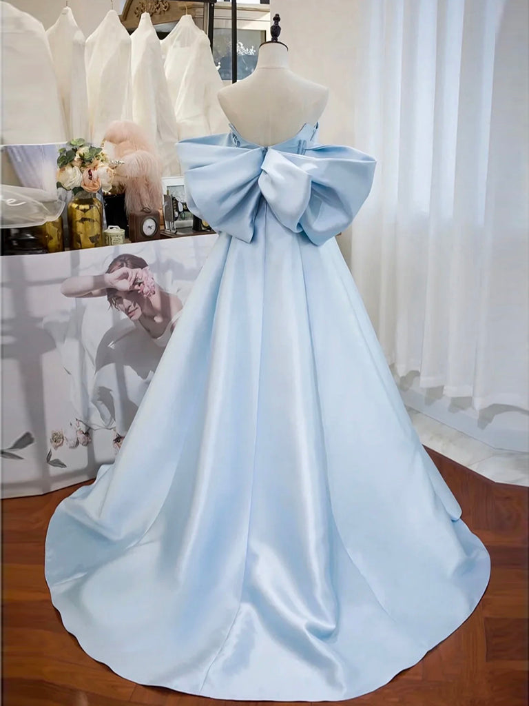 Simple Satin Blue Long Prom Dress, Blue Long Formal Dress – dresstby