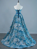 A-Line Blue Satin Long Prom Dress, Blue Long Formal Dress