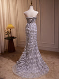 Unique Sweetheart Neck Mermaid Gray Long Prom Dress with Beads