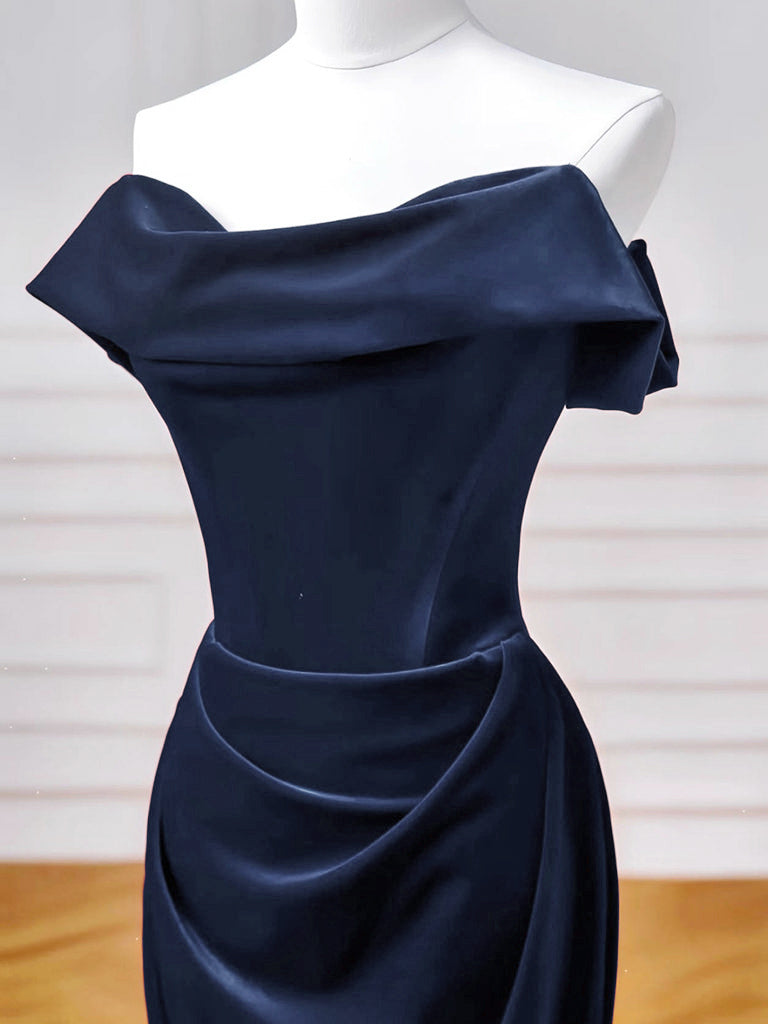 Mermaid Velvet Dark Blue Long Prom Dress, Dark Blue Long Formal Dress