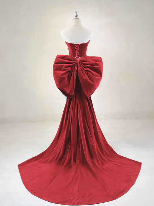 Mermaid Velvet Sequin Sweep Train Burgundy Prom Dress