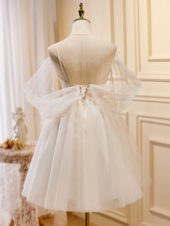 Lovely Light Champagne A-line Straps Tulle Formal Dress, Light Champagne Party Dress