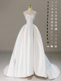 A-Line Sweetheart Neck Satin Beige Long Prom Dress, Beige Long Formal Dress