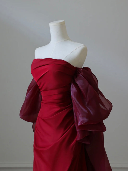 Simple Satin Burgundy Long Prom Dress, Burgundy Long Evening Dress