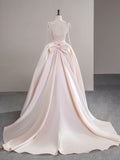 A-Line Satin Champagne Pink Long Prom Dress, Champagne Pink Formal Dress