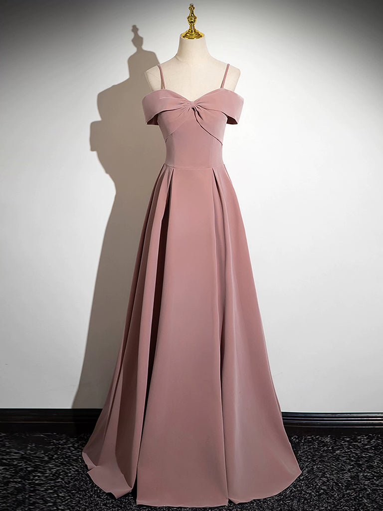 A-Line Velvet Pink Long Prom Dress, Pink Long Formal Dress
