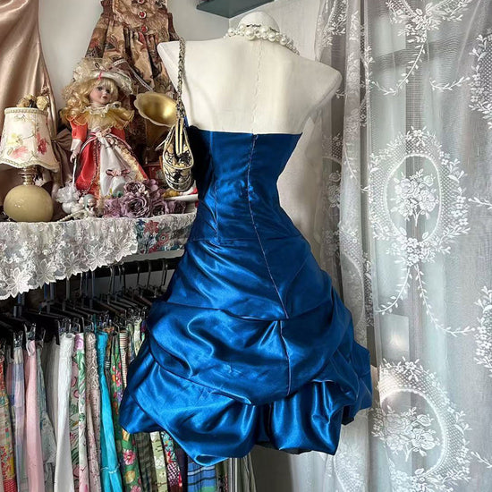 Elegant Satin Blue Short Prom Dress, Blue Homecoming Dress – dresstby