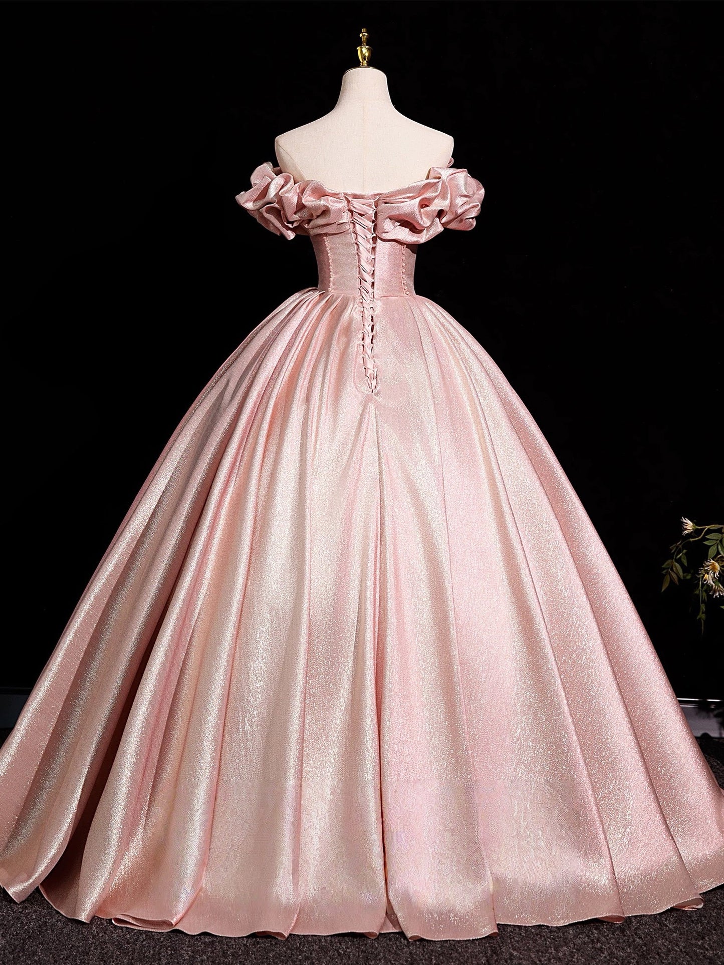 A-Line Off Shoulder Satin Pink Long Prom Dress, Pink Long Formal Dress