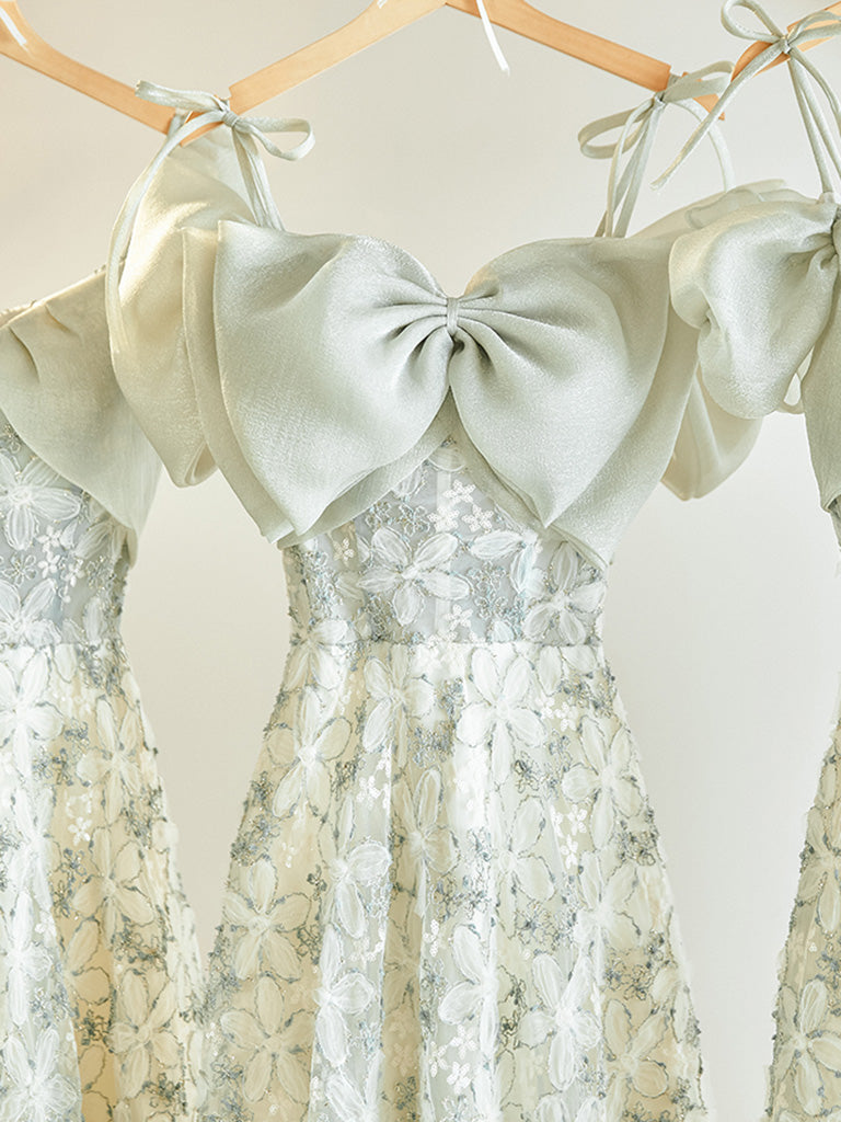 Green A-Line Lace Tea Length Prom Dress, Light Green Formal Dress dresstby Green A-Line Lace Tea Length Prom Dress, Light Green Formal Dress dresstby