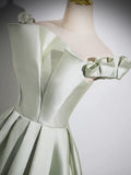 A-Line Satin Green Long Prom Dress, Green Long Formal Dress