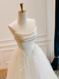 A-Line White Tulle Lace Long Prom Dress, White Long Formal Dress
