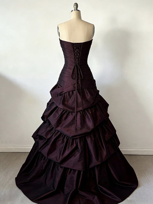 A-Line Sweetheart Taffeta Maroon Long Prom Dress