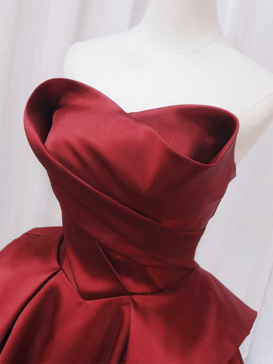 A-Line Satin Burgundy Long Prom Dress, Burgundy Formal Dress