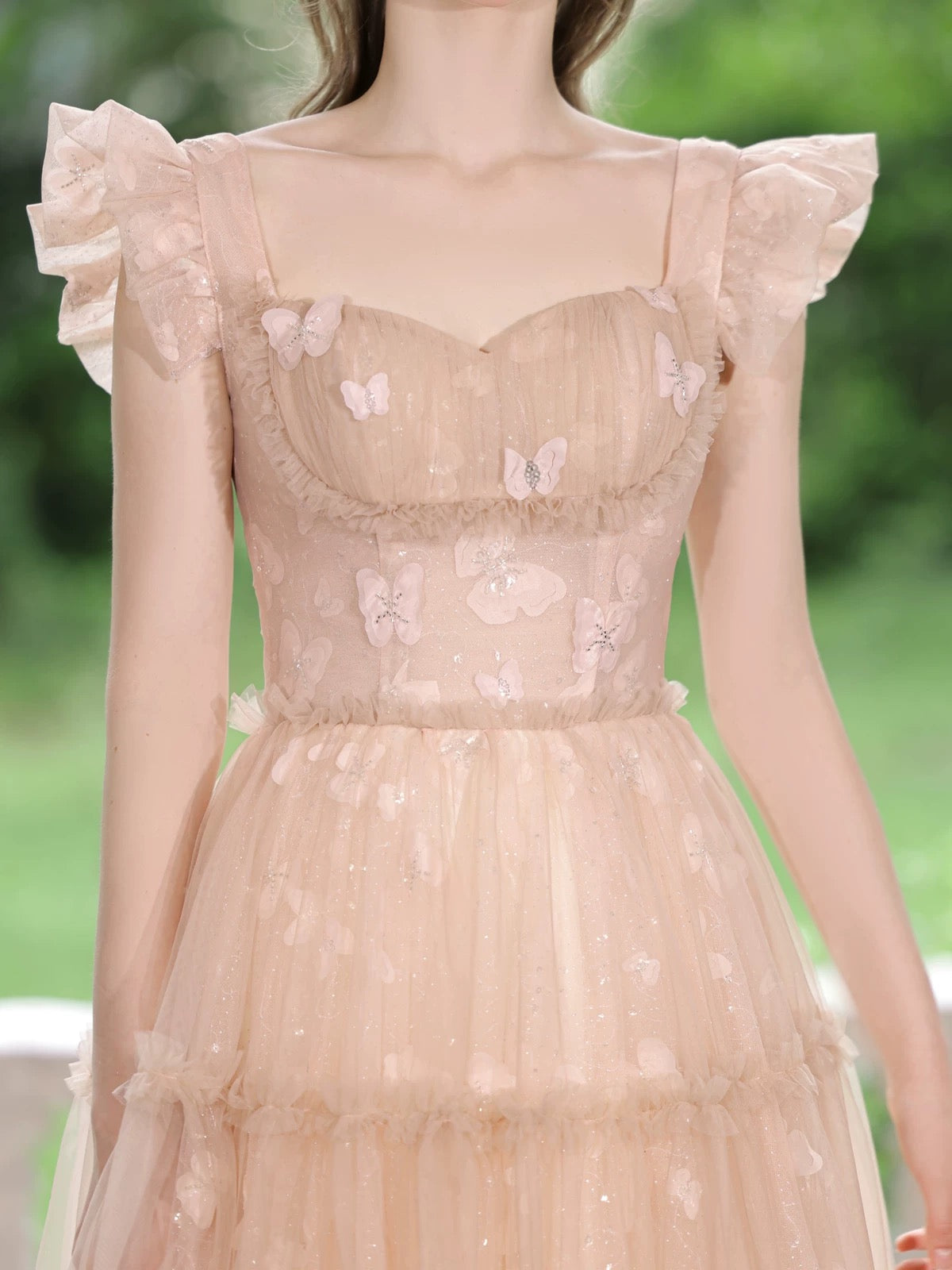 A-Line Tulle Lace Tea Length Pink Prom Dress, Pink Long Formal Dress