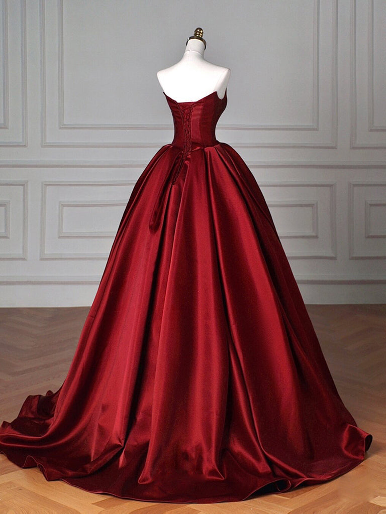 Simple Satin Burgundy Long Prom Dress, Burgundy Long Formal Dress