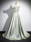 A-Line Satin Green Long Prom Dress, Green Long Formal Dress