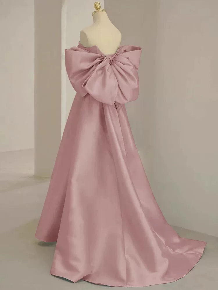 A-Line Sweetheart Neck Satin Pink Long Prom Dress, Pink Long Formal Dress