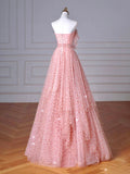 A-Line Pink Tulle Long Prom Dress, Pink Tulle Long Formal Dress