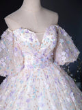 A-Line Sweetheart Neck Tulle Lace Light Purple Long Prom Dress, Purple Long Formal Dress