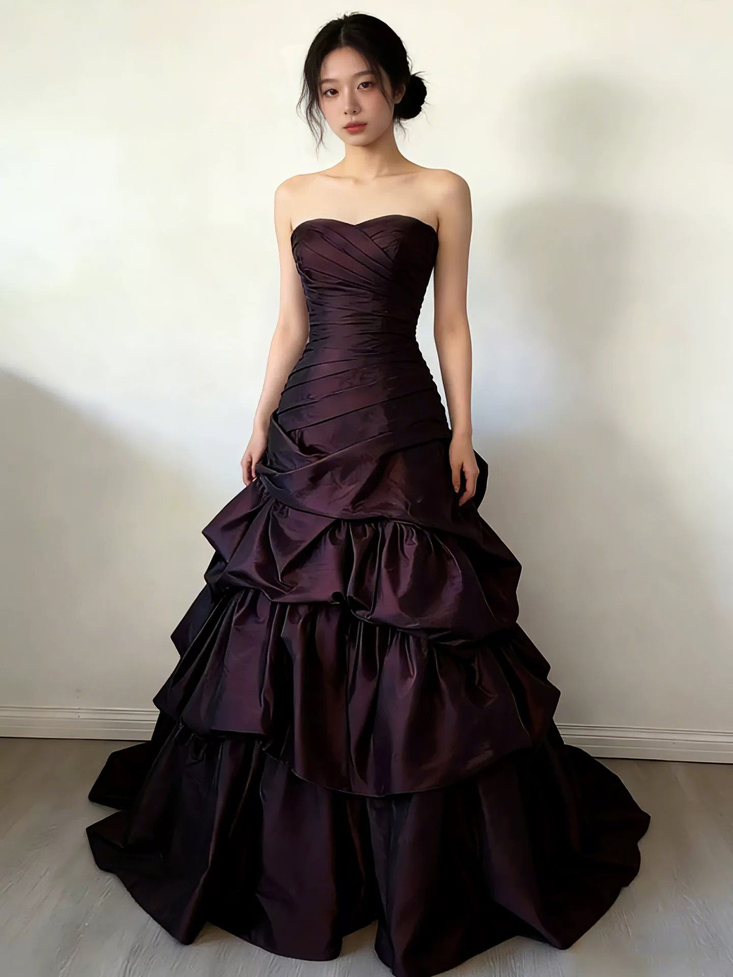 A-Line Sweetheart Taffeta Maroon Long Prom Dress