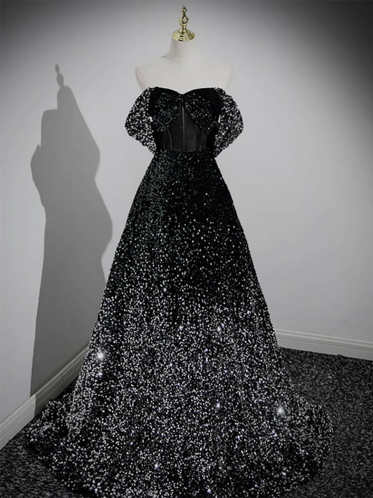 black prom dress with silver Sparkling Mermaid Silver Mermaid Sheer Jewel Neckline, Sequined Lace Applique, and Sweep Train Primavera Couture 4301 prom dress This stunning Primavera Couture 4301 prom dress features a floor Black Prom Dresses & Gowns