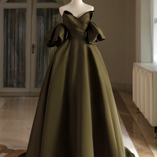 olive green prom dresses 2020 Army Green Sequined Pattern Trumpet Long Train Prom Dress