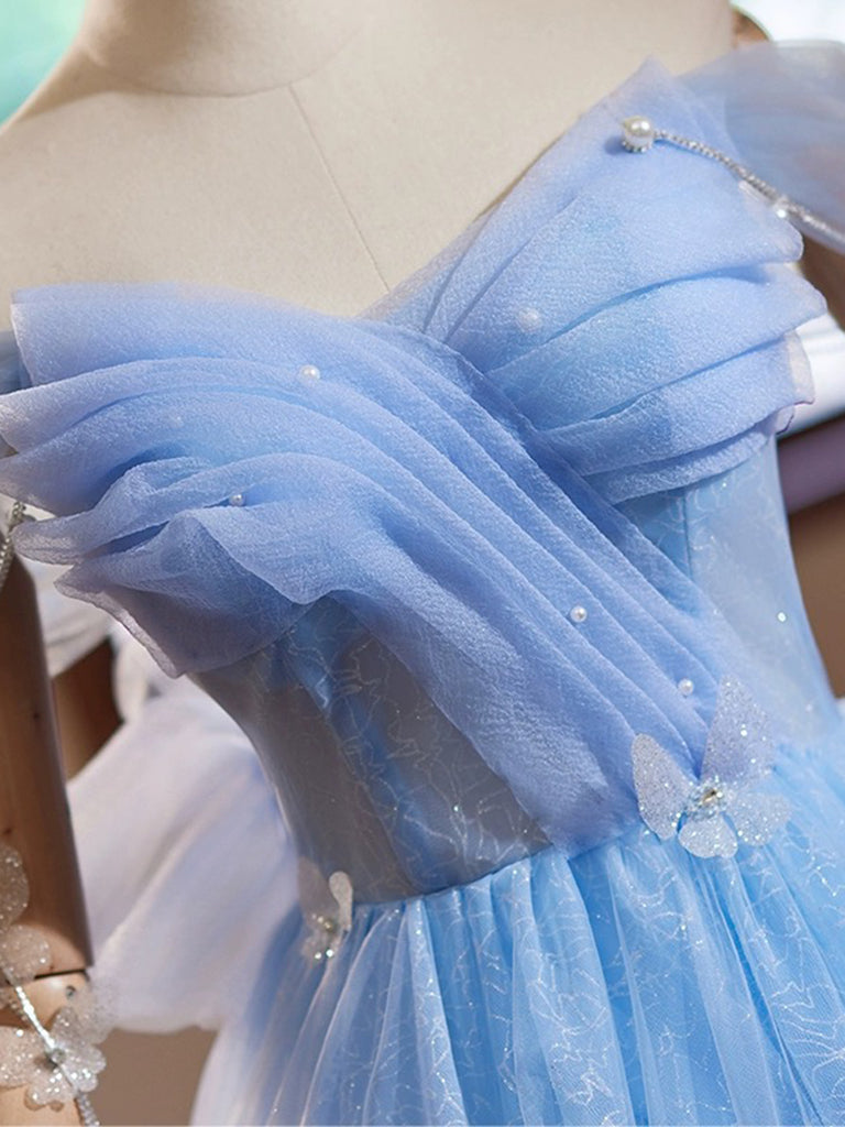 A-Line Sweetheart Neck Tulle Blue Short Prom Dress, Blue Homecoming Dress