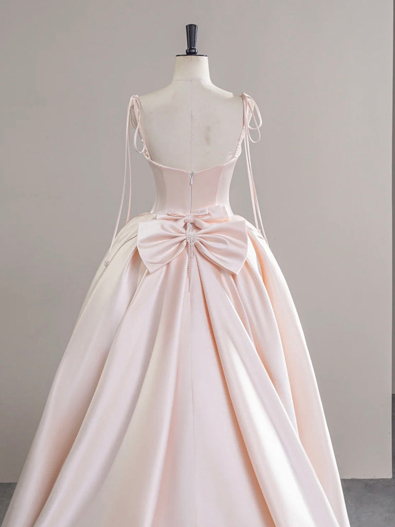 A-Line Satin Champagne Pink Long Prom Dress, Champagne Pink Formal Dre – dresstby A-Line Satin Champagne Pink Long Prom Dress, Champagne Pink Formal Dre – dresstby