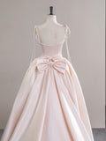 A-Line Satin Champagne Pink Long Prom Dress, Champagne Pink Formal Dress