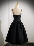 Black A-Line Satin Short Prom Dress, Black Homecoming Dress
