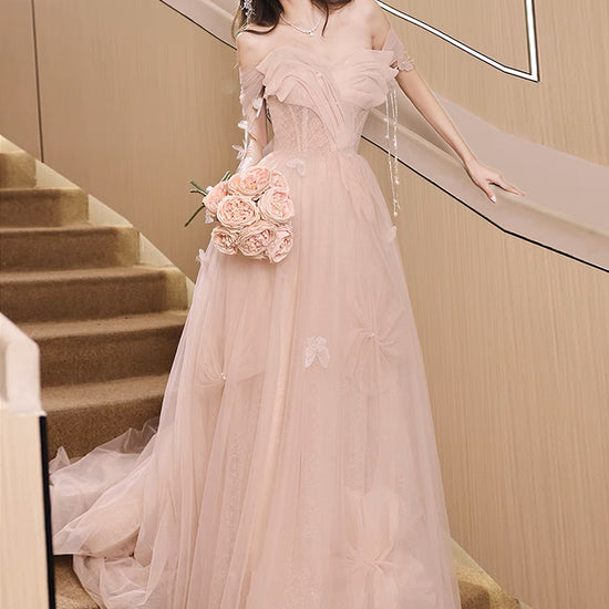 Champagne Pink A-Line Tulle Sequin Long Prom Dress, Champagne Pink For –  dresstby