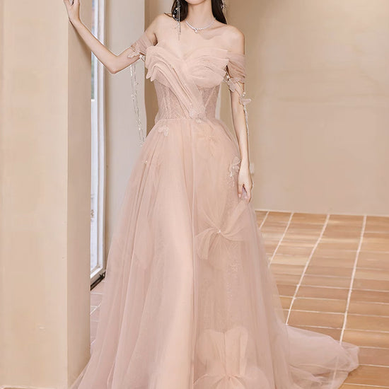 sachin and babi light blue dress Champagne Pink A-Line Tulle Sequin Long Prom Dress, Champagne Pink For –  dresstby