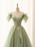 A-Line Green Tulle Long Prom Dress, Green Tulle Long Formal Dress