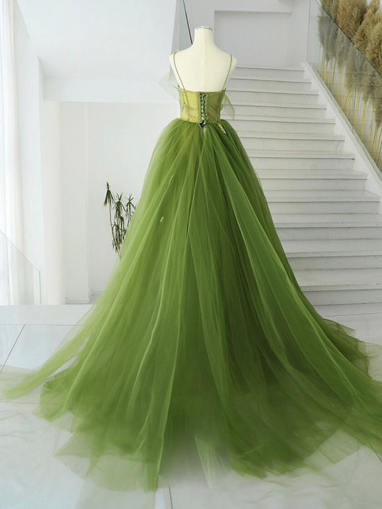 Green Long A-line Prom Dress Trendy Tulle Formal Evening Dresses,DP0173 main image 1