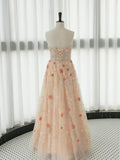 A-Line Long Sleeves Champagne Pink Long Prom Dress, Sequin Beads Long Formal Dress