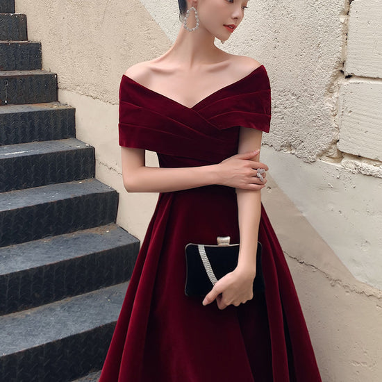 burgundy off the shoulder prom dress A-Line Tea Length Dress, Burgundy Formal Dr – dresstby Crafted from lustrous satin 71 Toya wright ideas syncflow7 Size:3S-1M-1L