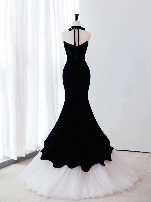 Mermaid Velvet Black Long Prom Dress, Black Long Formal Dress