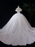 White Off Shoulder Satin Long Prom Dress, White Satin Formal Dress