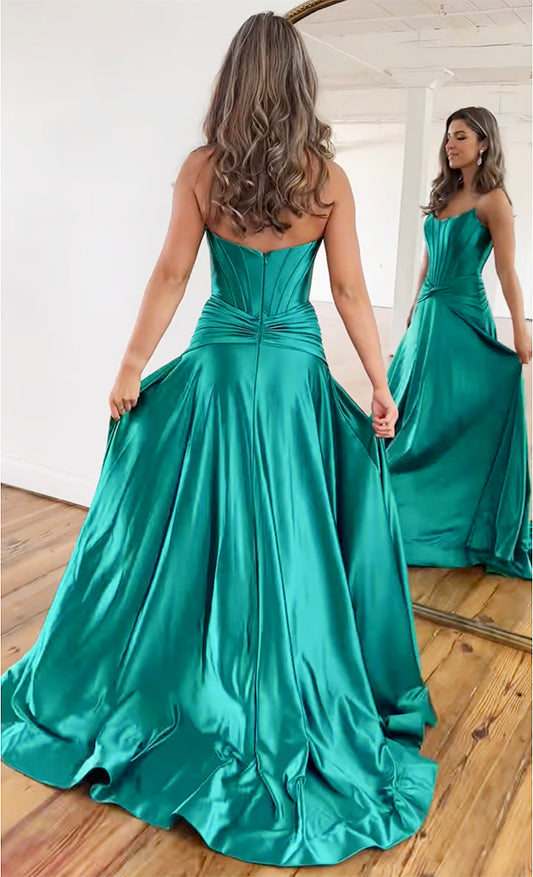 Simple A-Line Satin Green Long Prom Dress, Green Long Formal Dress