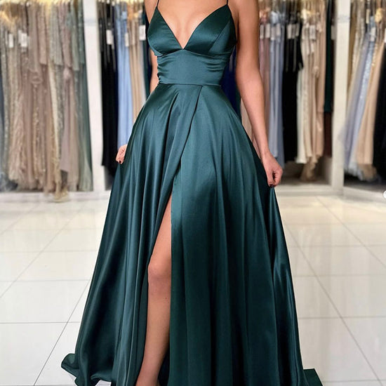 dark green satin prom dress A-Line V Neck Long Dress, Dark Green Evening Dre – dresstby Duration:8 day 20260708_BOGO25 Smart Casual Dress Code Perfect for prom
